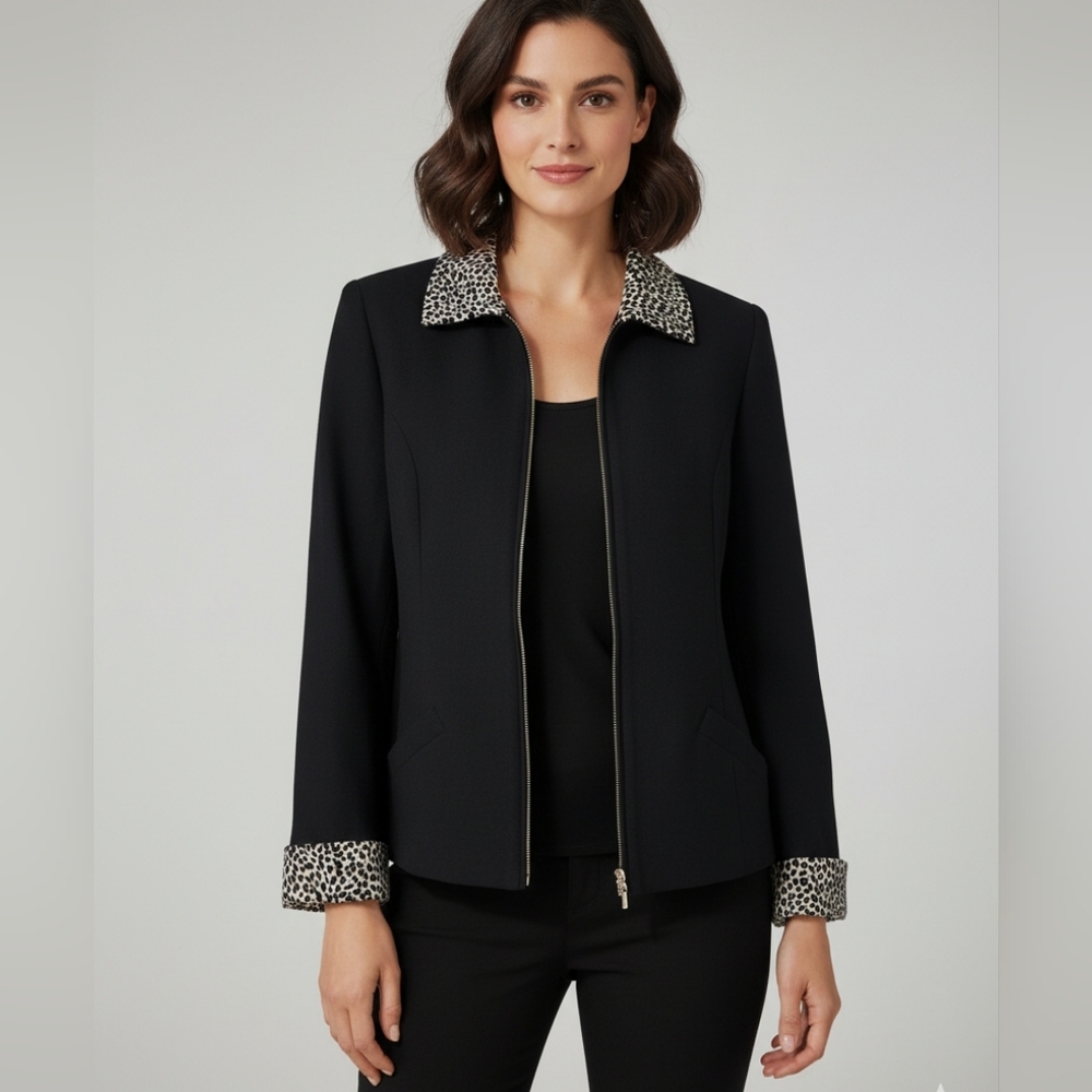 VTG Express Black Blazer with Animal Print Accents
